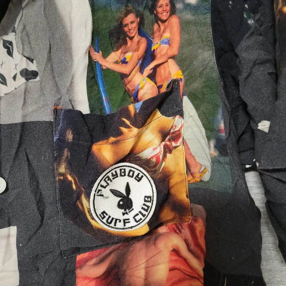 Men's Playboy Surf Club x PACSUN Pinup Girl Graphic Button Down Shirt size Small - Picture 3 of 11